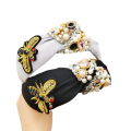 Bandeau Opaska Vintage Pearl Rhinestone Knot Headband Luxury Hair Accessories Baroque Emboidery Bee Hairband for Women